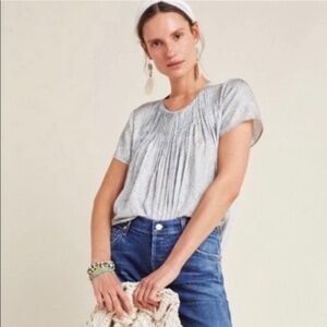 Anthropologie Dolan M silky snakeskin print gray and white pleated top
